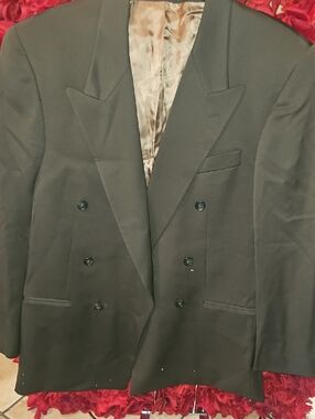 Kasper Men's Double-Breast Olive Suit Blazer(Small Tears On Front-See Pics- 40T